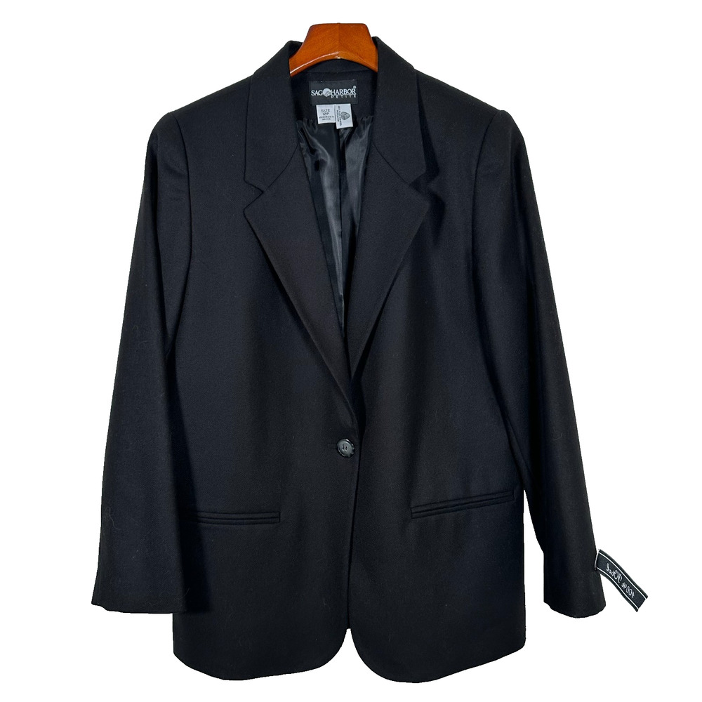 New Old Stock Women's 12 Petite 100% Wool Blazer Sag Harbor One Button Lined Y2K